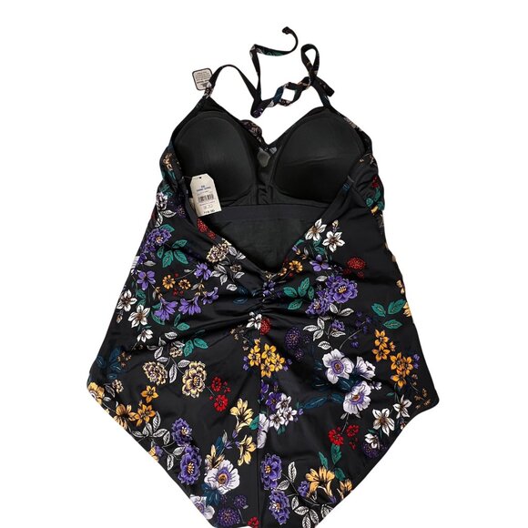 Time And Tru Womens 22W(20-22) Plus Sz Floral Halter 1-Piece Swimsuit Slimming - Picture 2 of 16